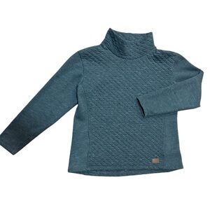 L.L.Bean Women’s Petite Quilted Mock Neck Pullover - Teal/Heathered Green preppy
